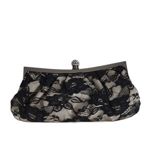 NWT JESSICA MCCLINTOCK Vintage Bag Purse Clutch Black Lace Chain Strap Baguette